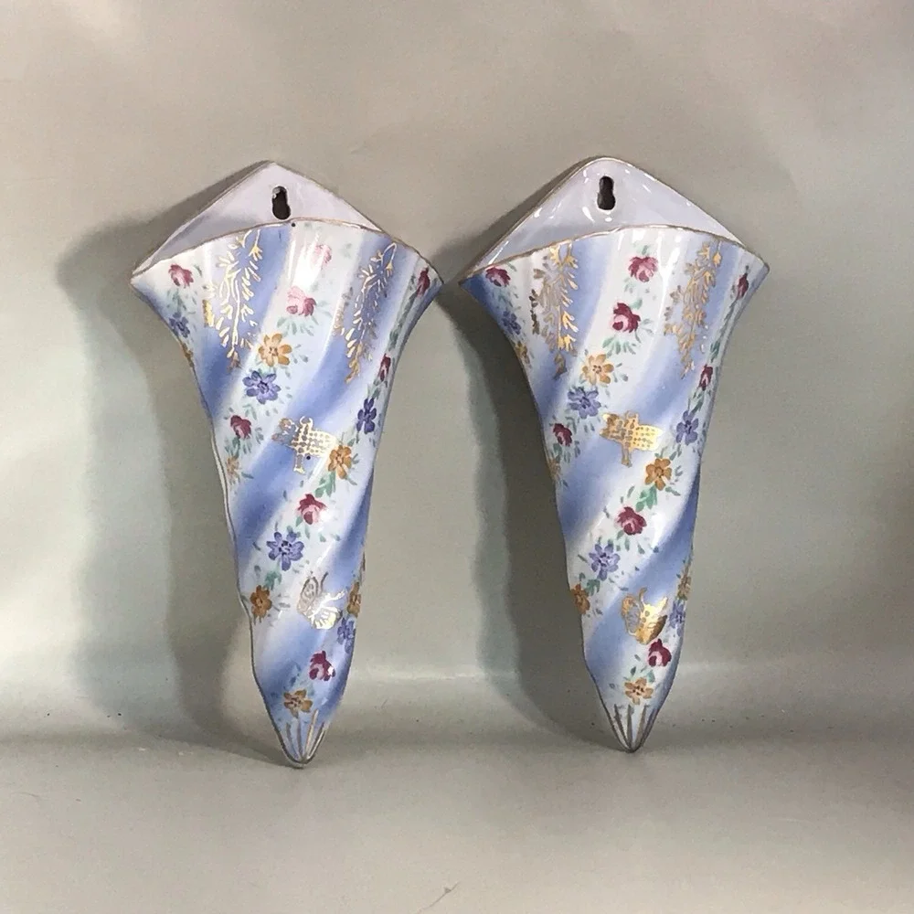 Floral‎ Wall Pocket Stamped Limoges China Set Of 2